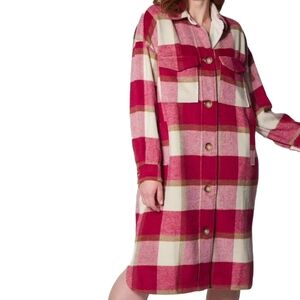Perfect Cherry Plaid Wool-blend Long Shacket  w/Pockets (L)